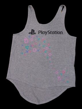 Sony PlayStation Gray Tank Top with Pink Teal Accents